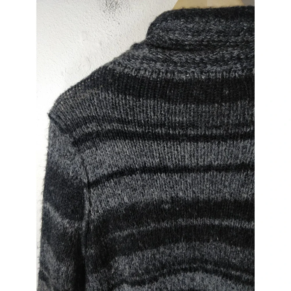 360 Sweater Gray & Black Striped Wool Blend Drape Front Open Cardigan Size S - Picture 5 of 7